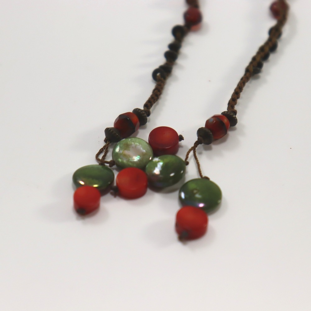 Unbranded Beaded Jewelry Set Women OS Red Green Artisan Boho Necklace Earrings